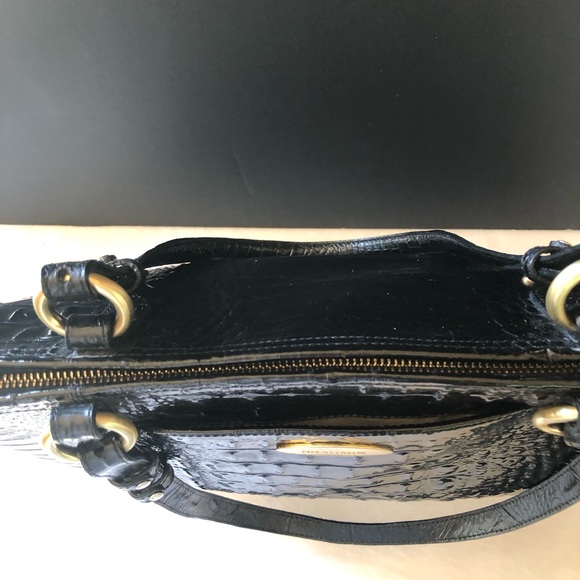 Black Brahmin Croc Embossed Satchel in EUC 14”W x 10” H x 4” D. Handle drop 10” - Picture 3 of 10